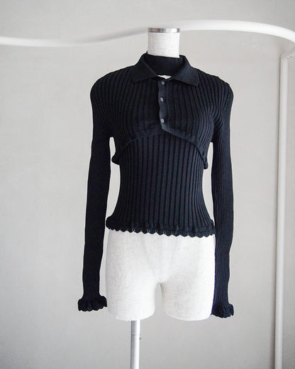 Ribbed polo bolero knit set