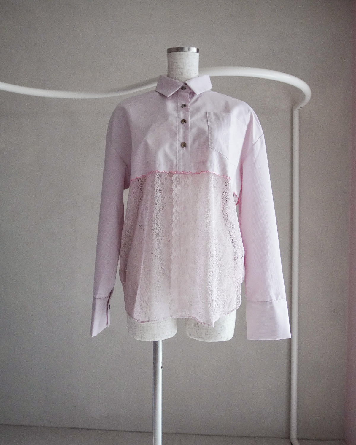 Lace-Paneled Striped Shirt