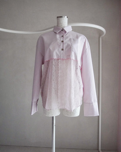 Lace-Paneled Striped Shirt