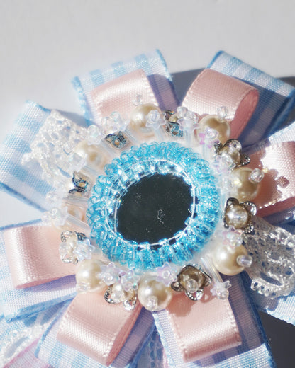Flower Ribbon Hairclip 【blue check】