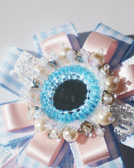 Flower Ribbon Hairclip 【blue check】