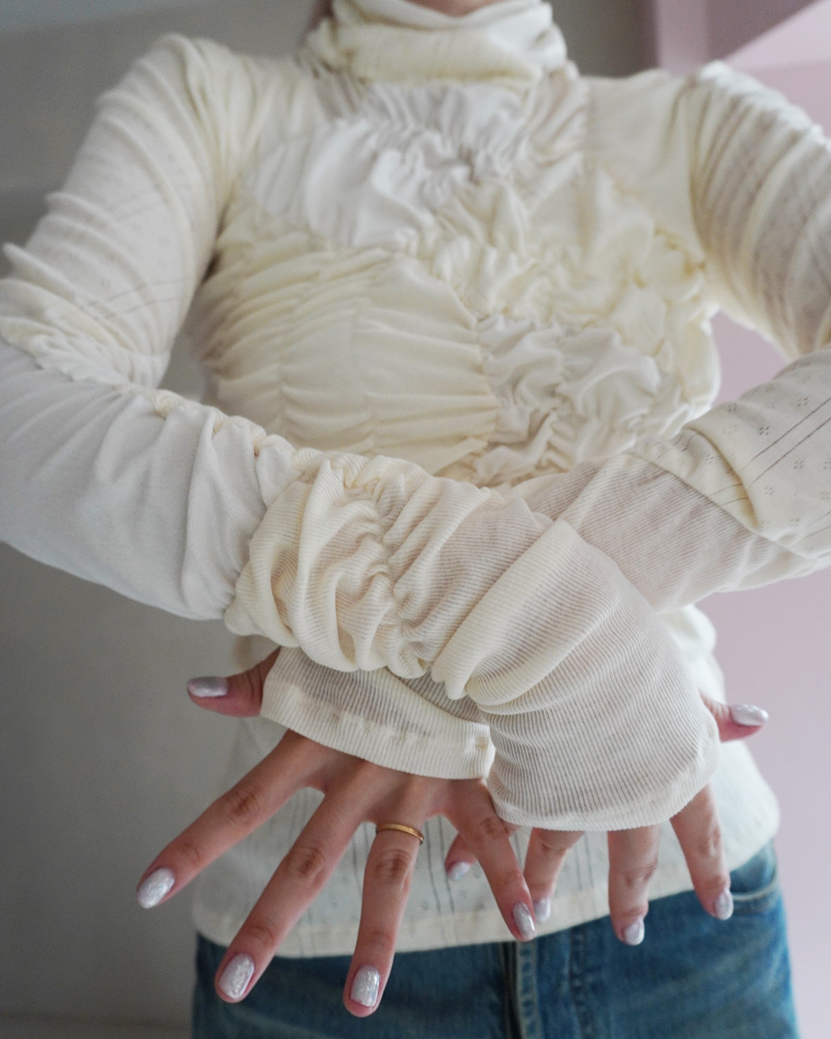 Shirring Knit pullover（Ivory）