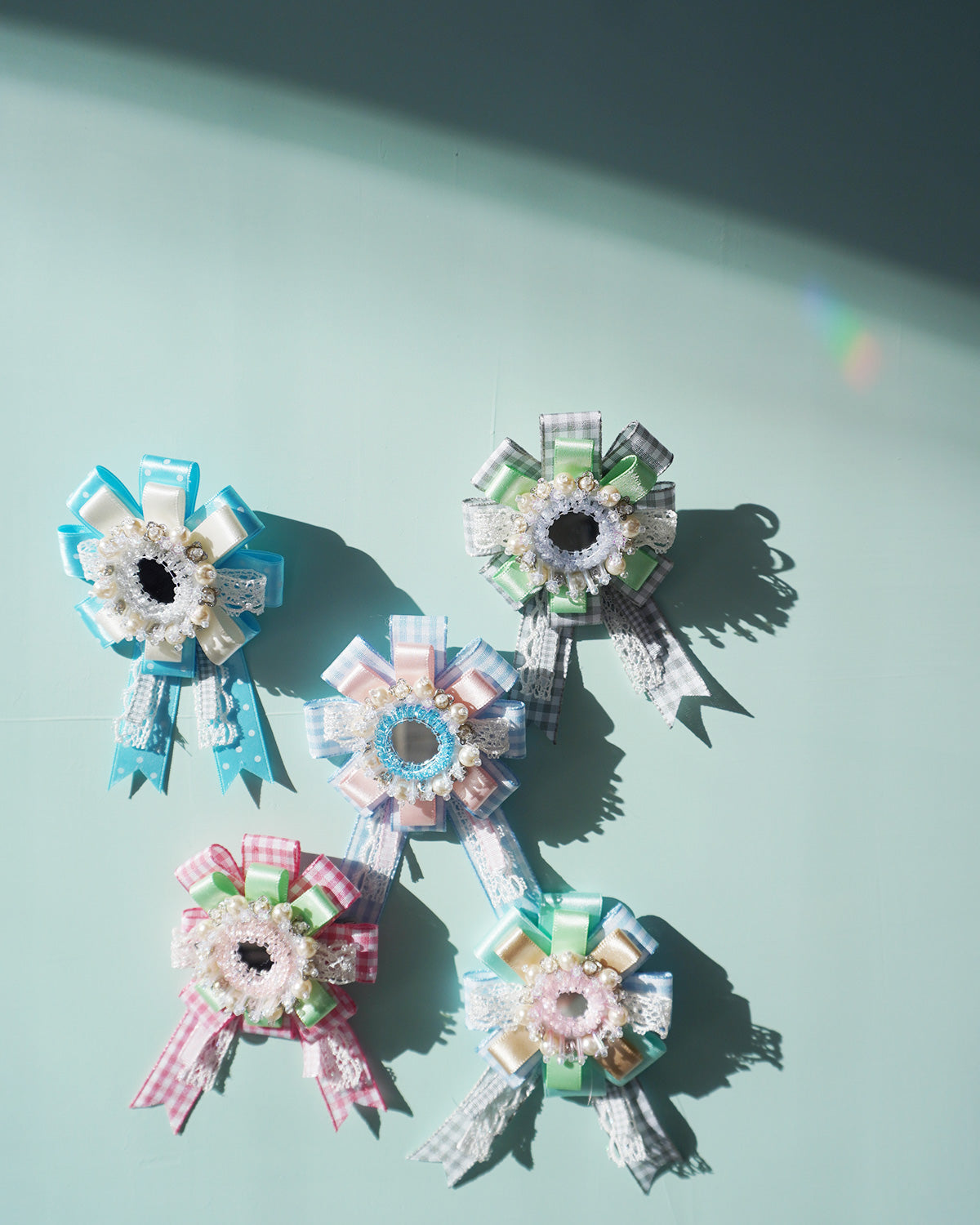 Flower Ribbon Brooch 【gray check】