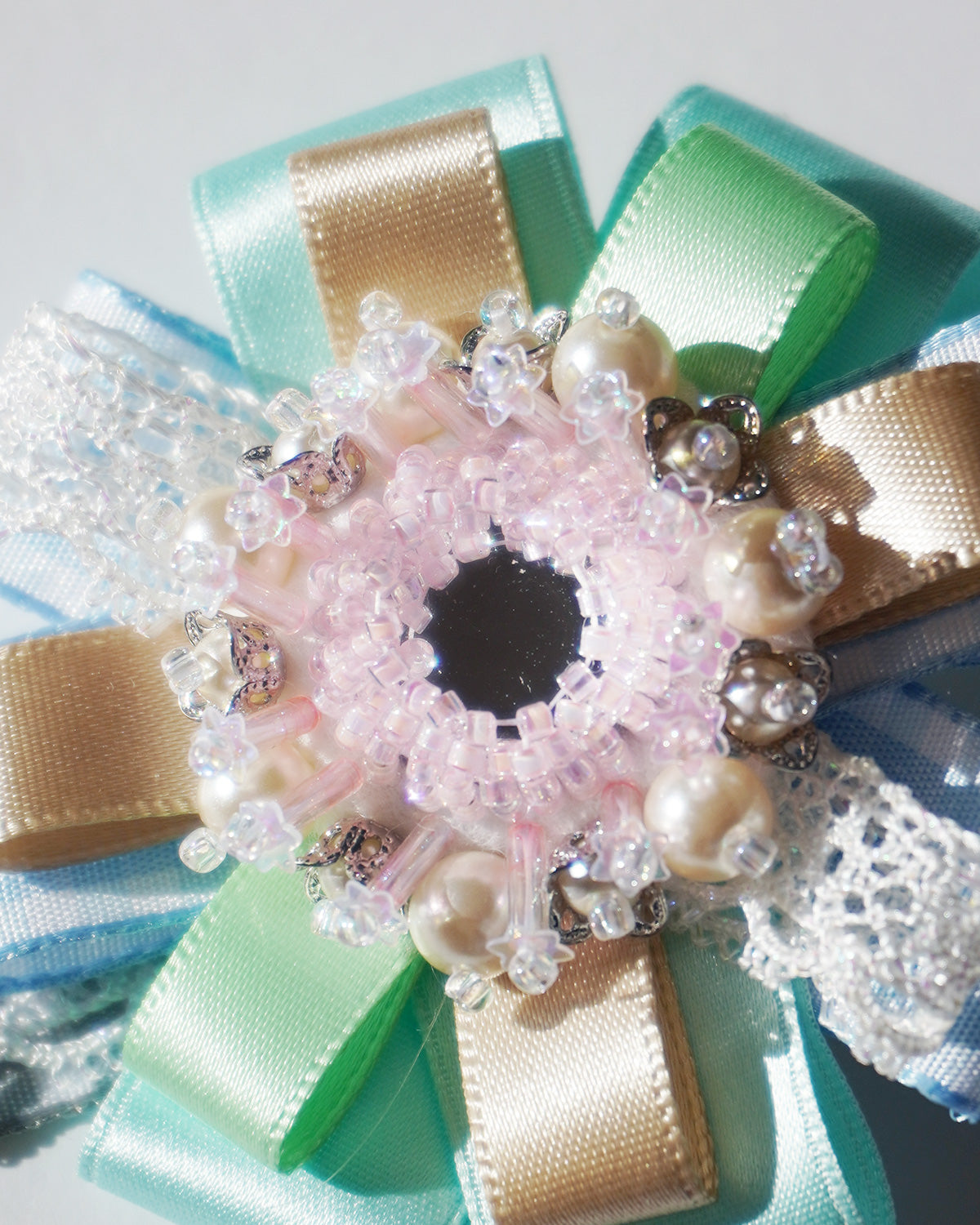Flower Ribbon Hairclip 【blue green】