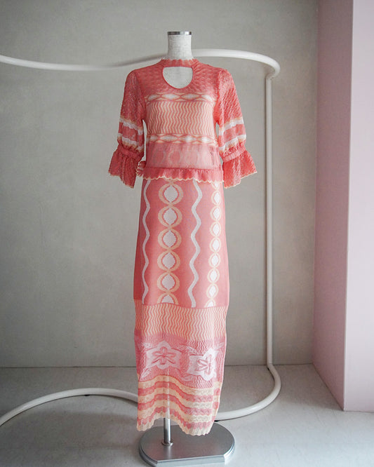 Sazanka wave-pattern lamé knitted dress