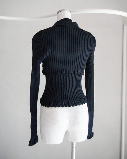 Ribbed polo bolero knit set