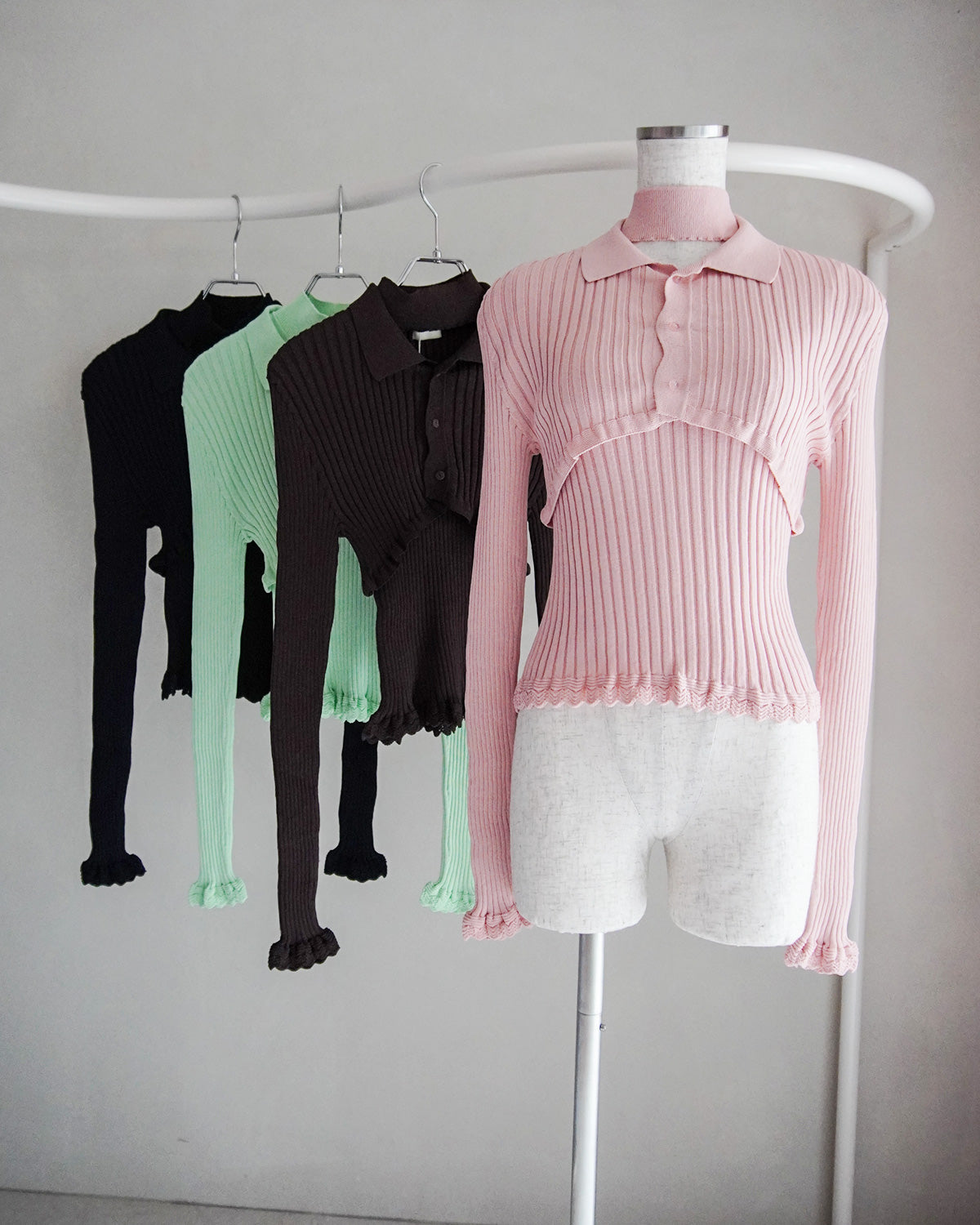 Ribbed polo bolero knit set