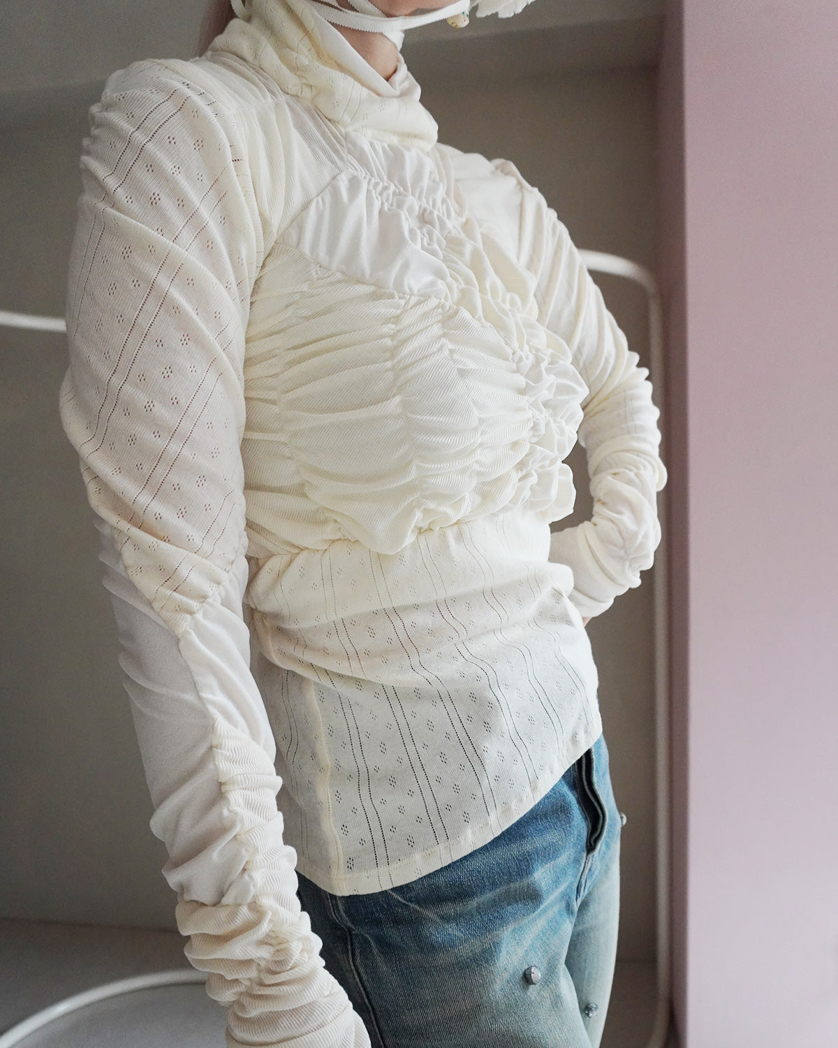 Shirring Knit pullover（Ivory）