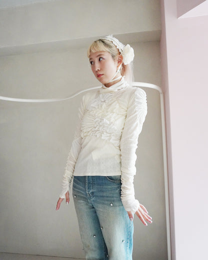 Shirring Knit pullover（Ivory）