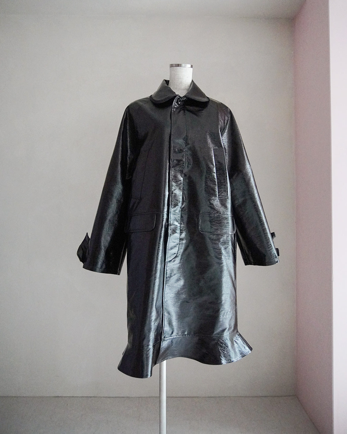 fake leather long coat