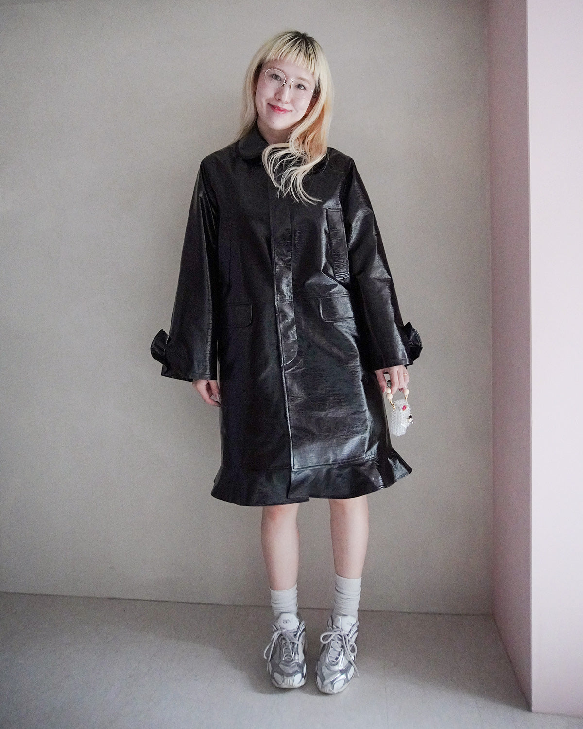 fake leather long coat