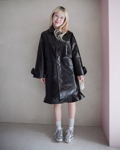 fake leather long coat